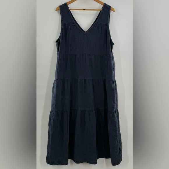 Quince 100% Organic Cotton Gauze Tiered Maxi Dress Navy Size Large - Picture 2 of 12